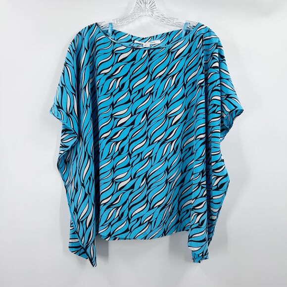 Diane von Furstenberg DVF New Hanky Silk Blue Patterned Top Oversized Womens S - Picture 3 of 12